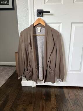 Matty M Brown 100% Cotton Knit Open Front Blazer Jacket Style MJ7107CUS Size L